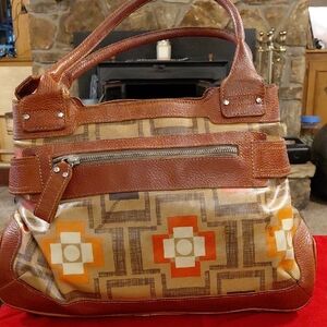 Orla Kiely Brown and Orange Geometric Shoulder Bag